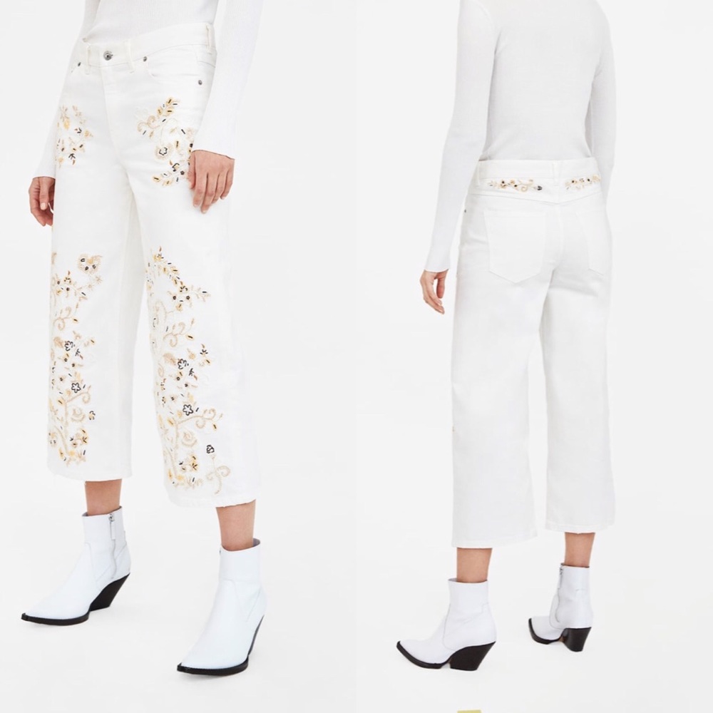 NWT ZARA Embroidered Western Culotte Pants 6